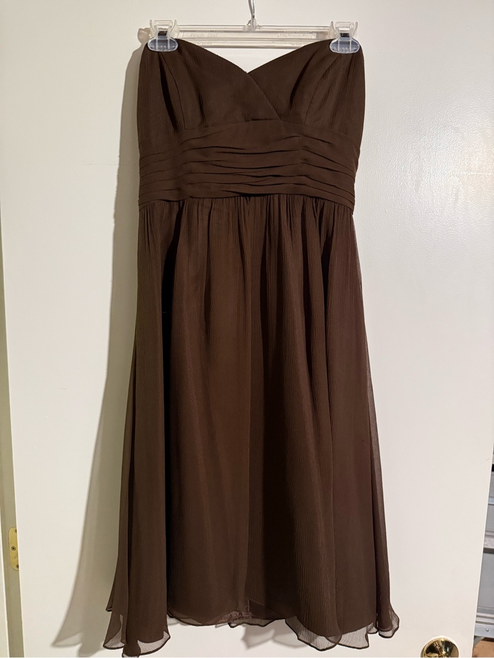 Strapless Brown Chiffon Knee-Length Dress